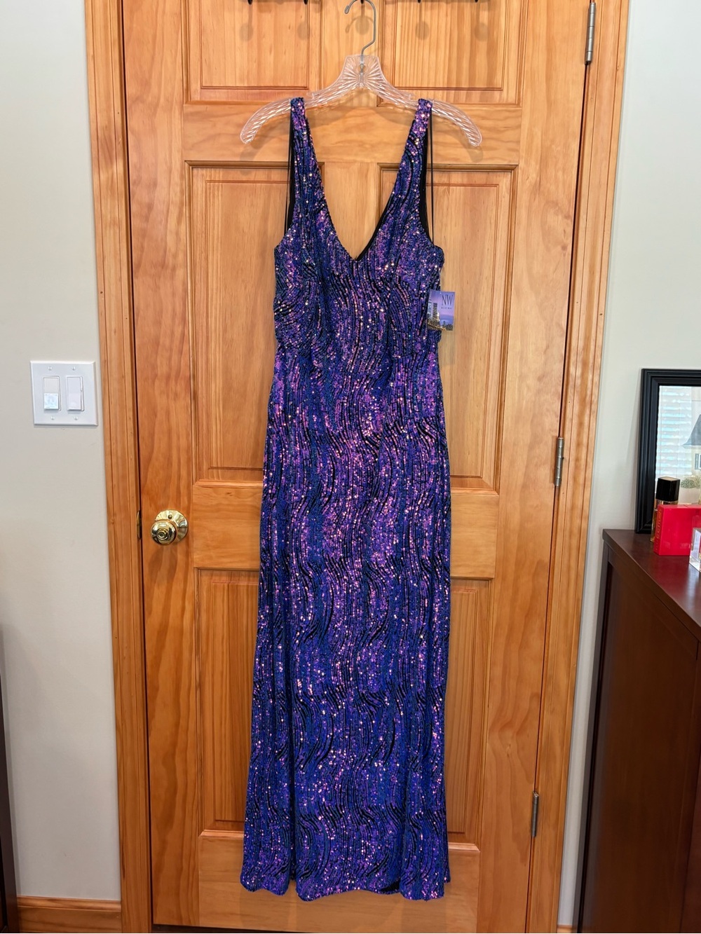 Night Way Collections Purple Sequin V-Neck Maxi Dress